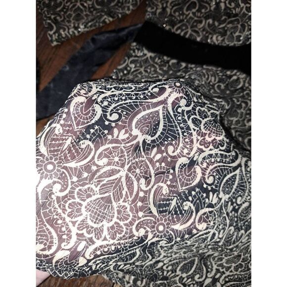 Small Apostrophe Sheer Black Tan Gold Deep VNeck Belted Shirt Top Blouse - Picture 4 of 5